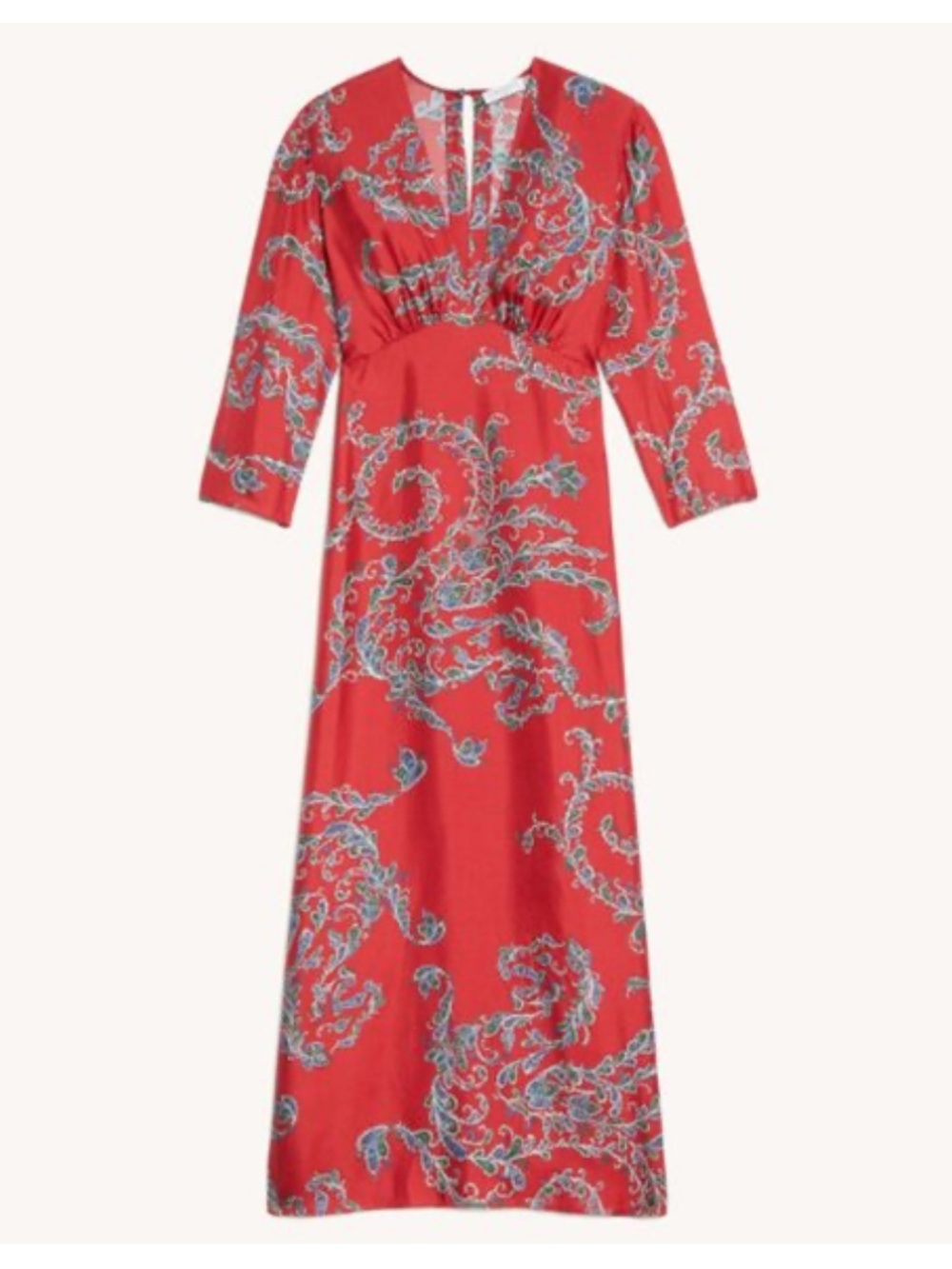 Sandro Silk Blend Talina Red Paisley V-Neck Maxi Dress - Picture 4 of 4
